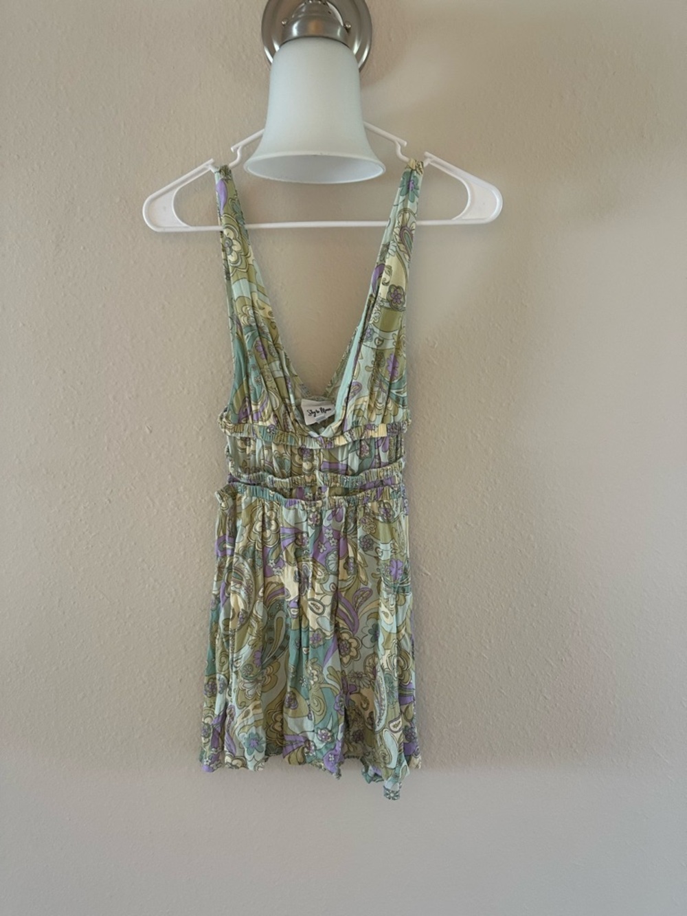 Sleeveless Floral Paisley Dress in Mint, Lavender & Cream